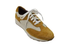 Calfskin & Suede Lace-Up Sneaker Gold/Bone