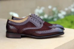 Calfskin & Suede Wingtip Oxford Chestnut