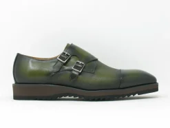 Calfskin Double Monkstrap Shoe Olive
