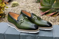 Calfskin Slip-On Horsebit Loafer Olive