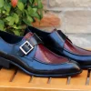 Calfskin Slip-On Spectator Monkstrap Shoe Black/Burgundy