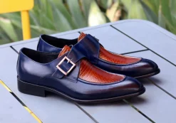 Calfskin Slip-On Spectator Monkstrap Shoe Brown/Navy