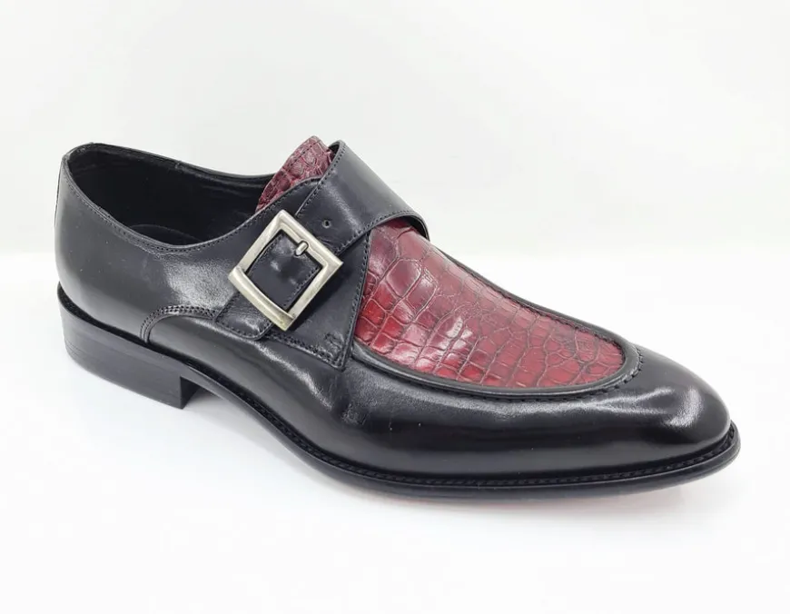 Calfskin Slip-On Spectator Monkstrap Shoe Black/Burgundy
