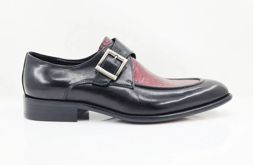 Calfskin Slip-On Spectator Monkstrap Shoe Black/Burgundy