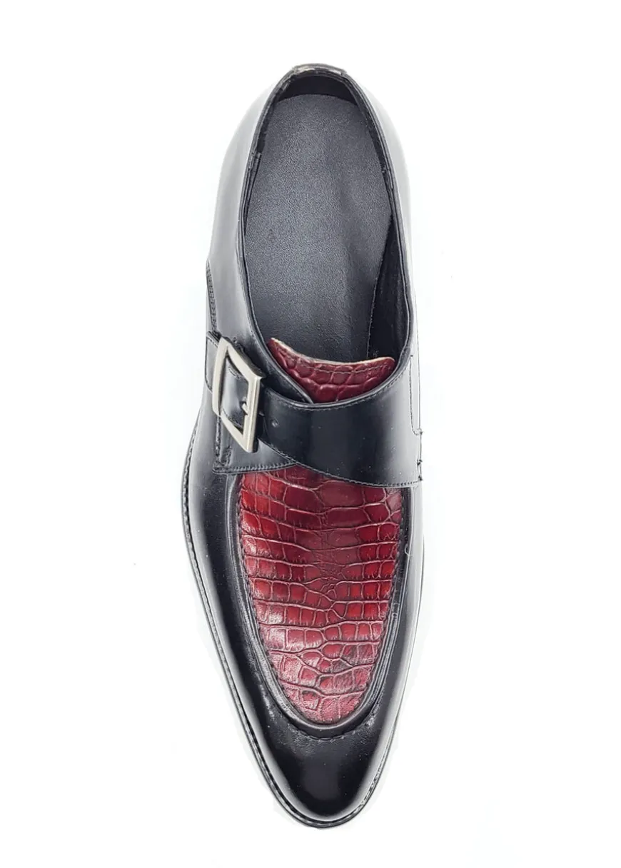 Calfskin Slip-On Spectator Monkstrap Shoe Black/Burgundy