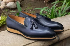 Calfskin Slip-On Tasseled Loafer Grey
