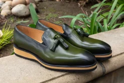 Calfskin Slip-On Tasseled Loafer Olive