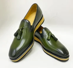 Calfskin Slip-On Tasseled Loafer Olive