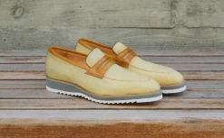Canvas & Calfskin Slip-On Penny Loafer Mustard