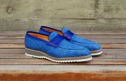 Canvas & Calfskin Slip-On Penny Loafer Blue