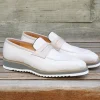 Canvas & Calfskin Slip-On Penny Loafer Cream