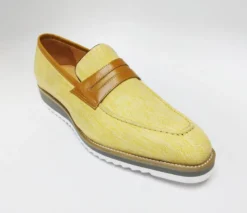 Canvas & Calfskin Slip-On Penny Loafer Mustard
