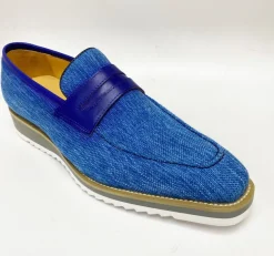 Canvas & Calfskin Slip-On Penny Loafer Blue