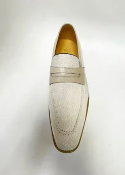 Canvas & Calfskin Slip-On Penny Loafer Cream