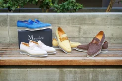 Canvas & Calfskin Slip-On Penny Loafer Cream