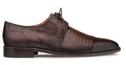 Cap Toe Lizard Lace Up Derby Brown