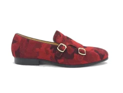 Carrucci Printed Suede Double Monkstrap Shoe Burgundy