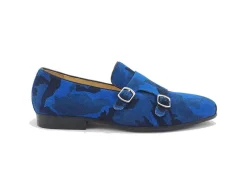 Carrucci Printed Suede Double Monkstrap Shoe Blue