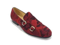 Carrucci Printed Suede Double Monkstrap Shoe Burgundy