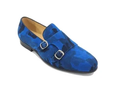 Carrucci Printed Suede Double Monkstrap Shoe Blue