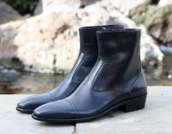 Corrente Burnished Calfskin Slip-On Boot Navy