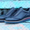 Corrente Calfskin & Deerskin Lace-Up Oxford Navy