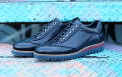 Corrente Calfskin & Deerskin Lace-Up Oxford Navy