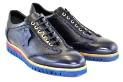 Corrente Calfskin & Deerskin Lace-Up Oxford Navy