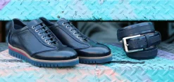 Corrente Calfskin & Deerskin Lace-Up Oxford Navy