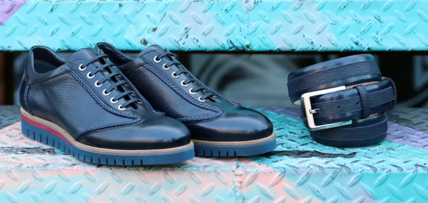 Corrente Calfskin & Deerskin Lace-Up Oxford Navy