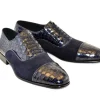 Corrente Calfskin & Suede Lace-Up Oxford Navy