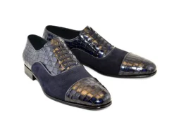 Corrente Calfskin & Suede Lace-Up Oxford Navy