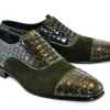 Corrente Calfskin & Suede Lace-Up Oxford Green