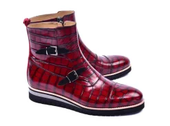 Corrente Crocodile Embossed Calfskin Slip-On Boot Red
