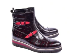 Corrente Crocodile Embossed Calfskin Slip-On Boot Brown