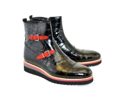 Corrente Crocodile Embossed Calfskin Slip-On Boot Black