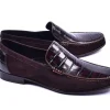 Corrente Crocodile Embossed Calfskin & Suede Loafer Brown