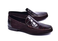 Corrente Crocodile Embossed Calfskin & Suede Loafer Brown