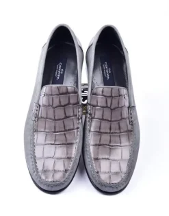 Corrente Crocodile Embossed Calfskin & Suede Loafer Grey