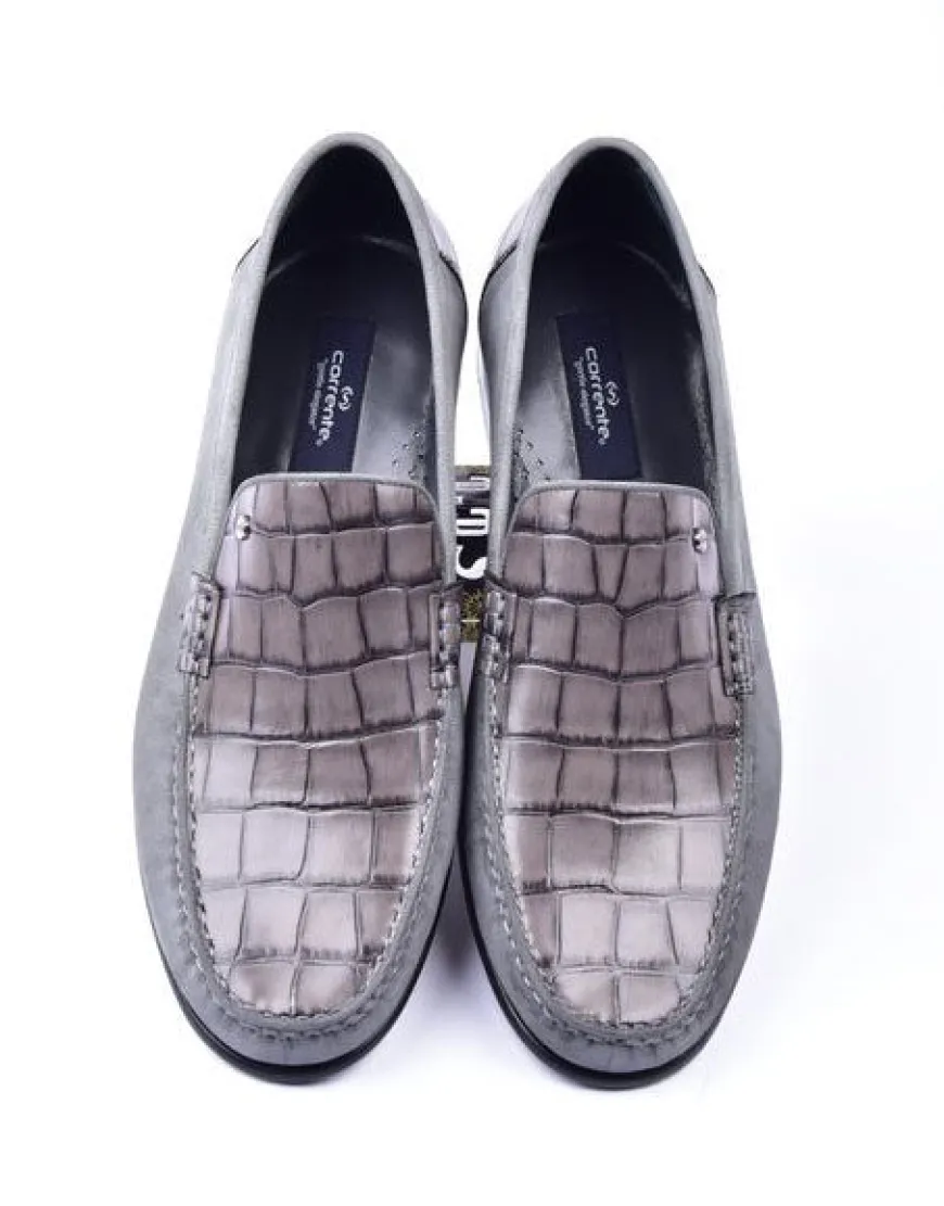 Corrente Crocodile Embossed Calfskin & Suede Loafer Grey