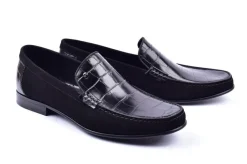 Corrente Crocodile Embossed Calfskin & Suede Loafer Black