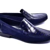 Corrente Crocodile Embossed Calfskin & Suede Loafer Navy
