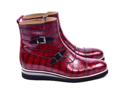 Corrente Crocodile Embossed Calfskin Slip-On Boot Red