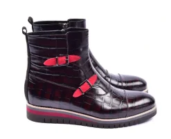 Corrente Crocodile Embossed Calfskin Slip-On Boot Brown