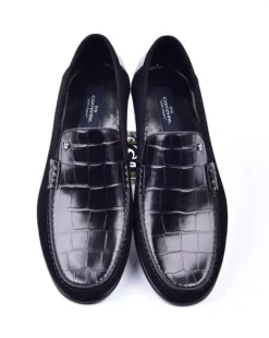 Corrente Crocodile Embossed Calfskin & Suede Loafer Black