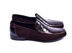Corrente Crocodile Embossed Calfskin & Suede Loafer Brown