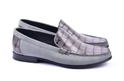 Corrente Crocodile Embossed Calfskin & Suede Loafer Grey