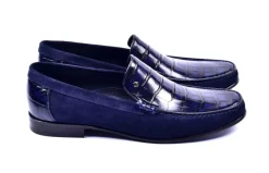 Corrente Crocodile Embossed Calfskin & Suede Loafer Navy