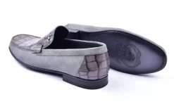 Corrente Crocodile Embossed Calfskin & Suede Loafer Grey