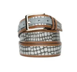 Corrente Crocodile Printed Calfskin Belt Silver